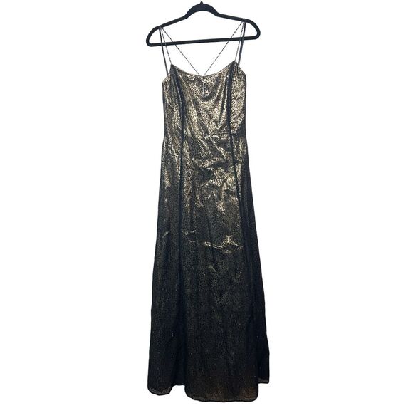 Vintage‎ Reggio Size 8 Metallic Leopard Print Maxi Dress Gold Black Formal Prom - Picture 1 of 7
